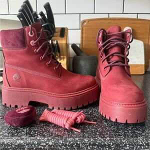 Timberland Stone Street Women's Burgundy Maroon Cherry Platform Boots